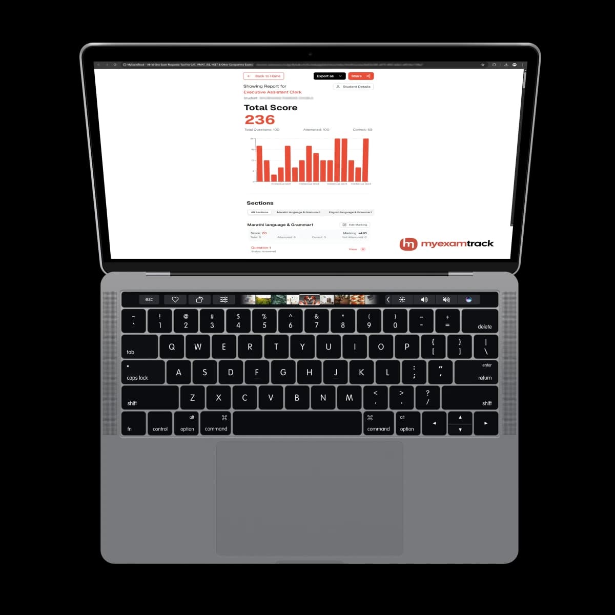 MyExamTrack Score Report on MacBook
